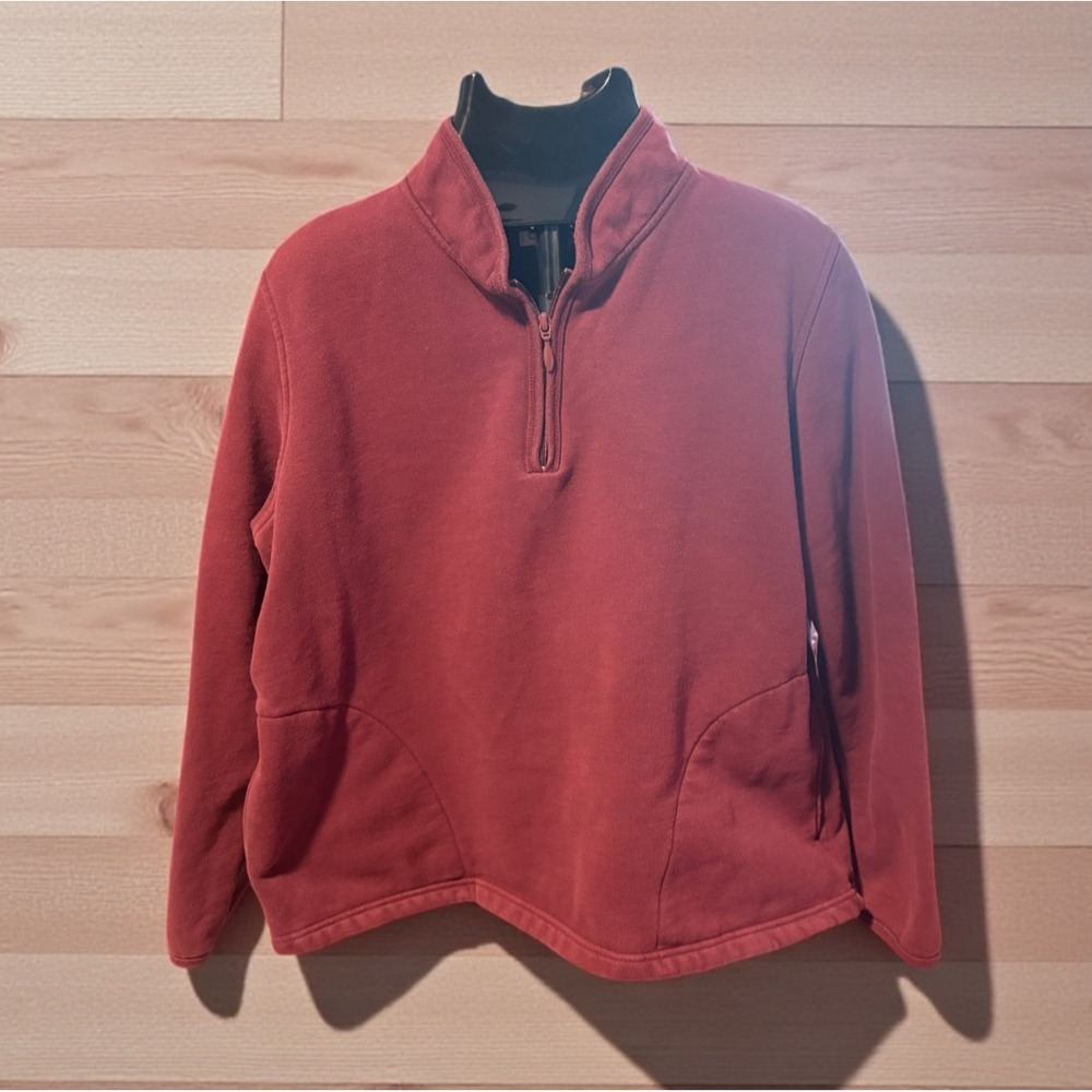 Orvis Men Oversized Burgundy Cotton 1/4 Zip Pullover Pockets Sweatshirt Unisex L